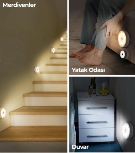 Şarjlı hareket sensörlü LED gece lambası – Mıknatıslı